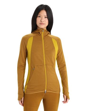 Dámské Mikiny S Kapucí Icebreaker ZoneKnit™ Merino Long Sleeve Zip Zlaté | CZ 1274HAPK